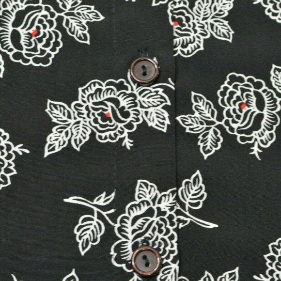VTG Modern Essentials Sz L Womens BLACK White FLORAL 3/4 Sleeve Button Up BLOUSE - Picture 6 of 9